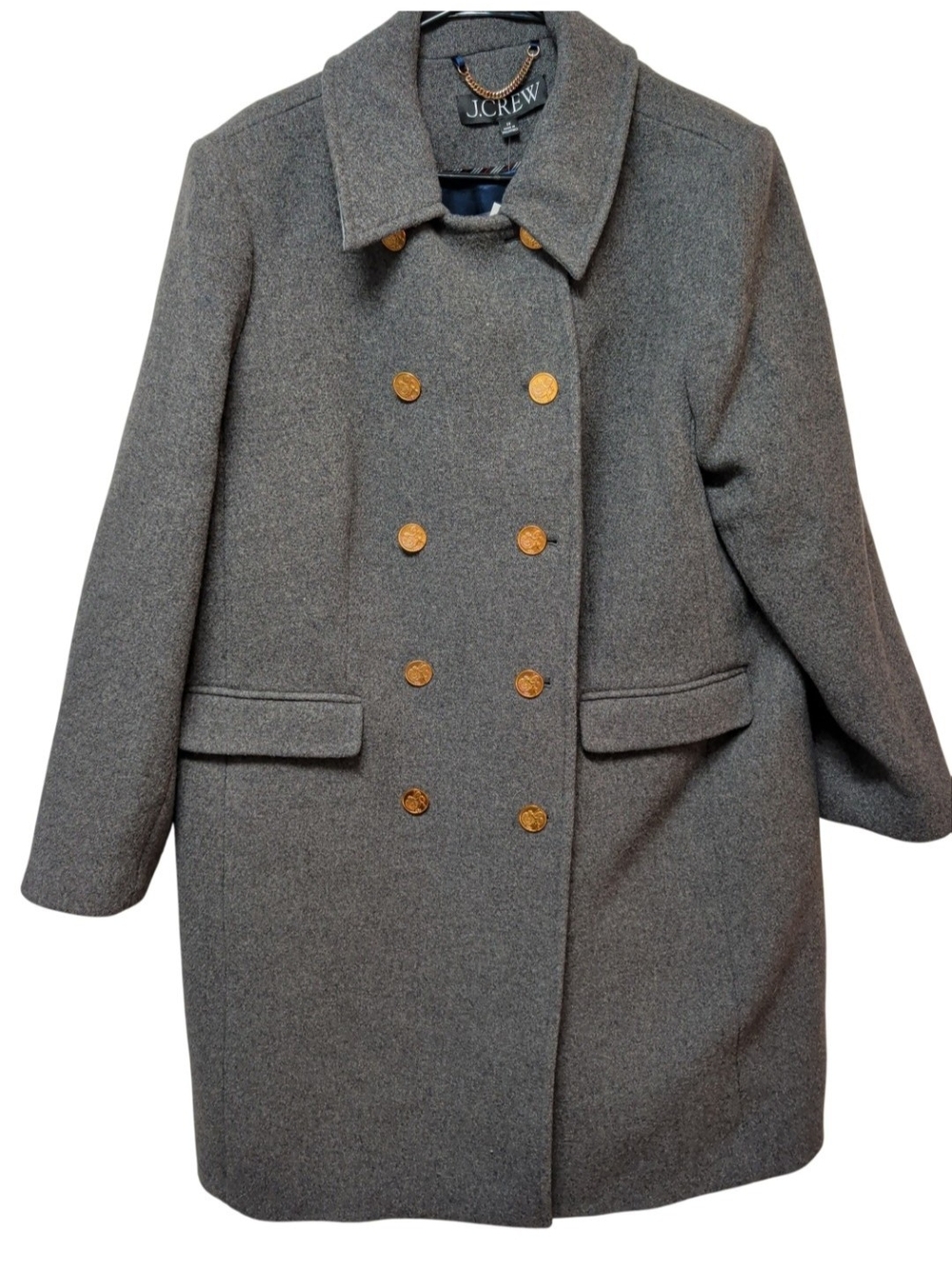 J. Crew Gray Double-Breasted Wool Pea Coat with Gold Buttons